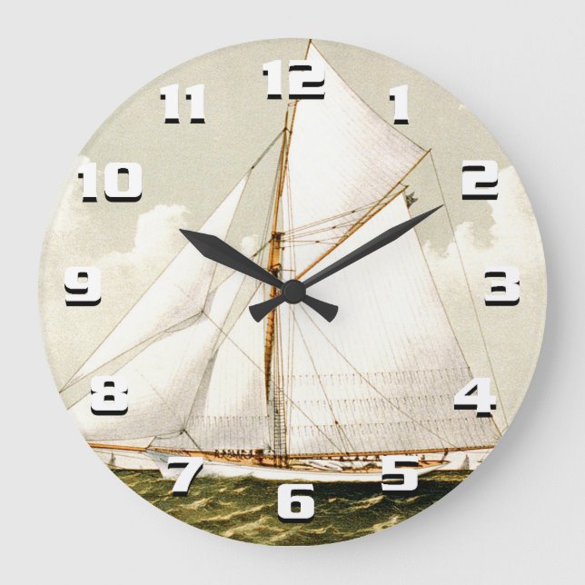 Sailboat Print Große Wanduhr (Vorderseite)