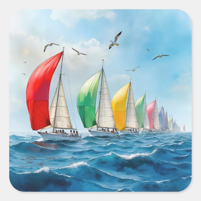 Sailboat Race On High Seas Quadratischer Aufkleber (Vorderseite)