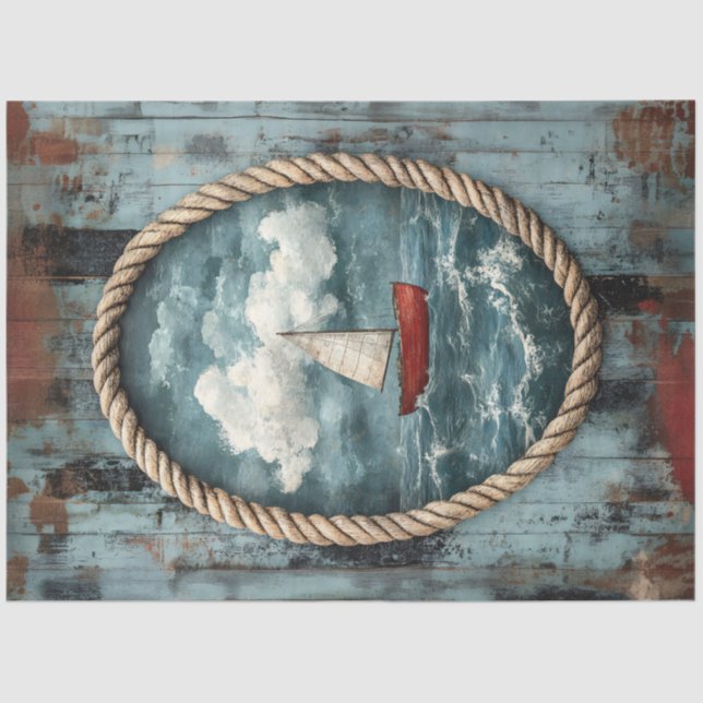 Sailboat Rope Border Rustic Nautic Decoupage Seidenpapier (Vorderseite)