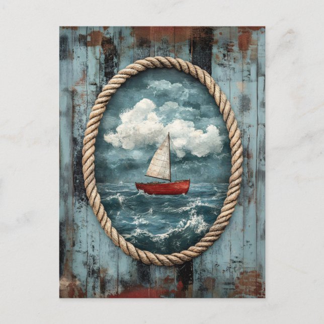 Sailboat Rope Border Rustic Nautic Postkarte (Vorderseite)