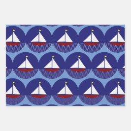 Sailboat Sailing Design Wrapping Paper Set Geschenkpapier Set