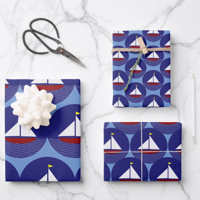 Sailboat Sailing Design Wrapping Paper Set Geschenkpapier Set (Vorderseite)