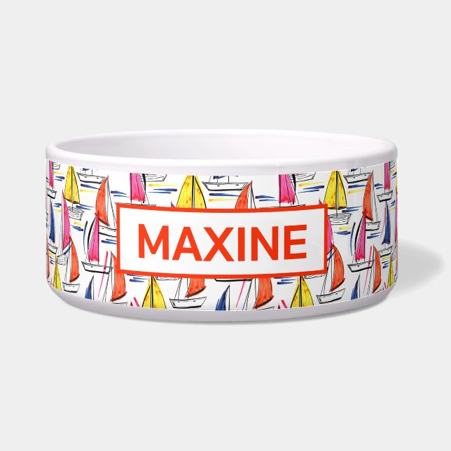 Sailboat Segelschiff Nautic Summer Pattern Pet Napf (Vorderseite)