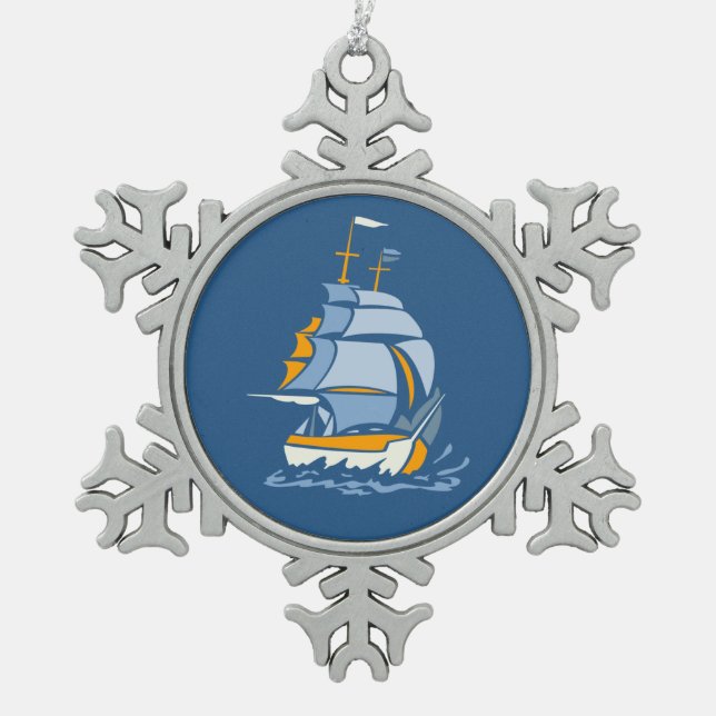 Sailboat-Sonderschmuck Schneeflocken Zinn-Ornament (Vorderseite)