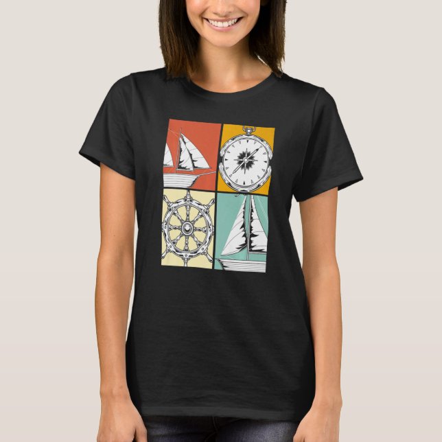 Sailboat Steering Wheel Sailor Compass Pop Sailing T-Shirt (Vorderseite)