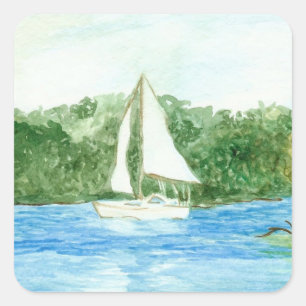 Sailboat-Sticker Quadratischer Aufkleber