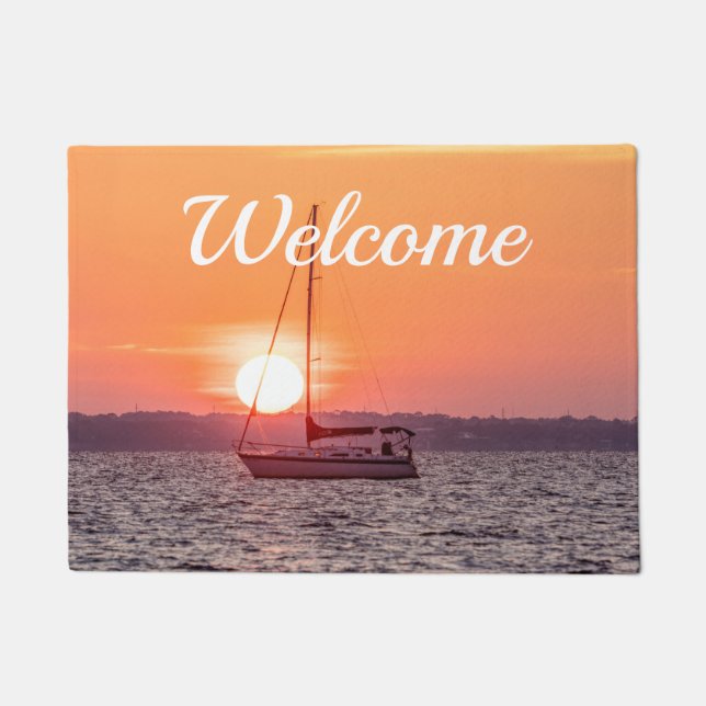 Sailboat Sunrise Willkommen Türmatte (Vorderseite)