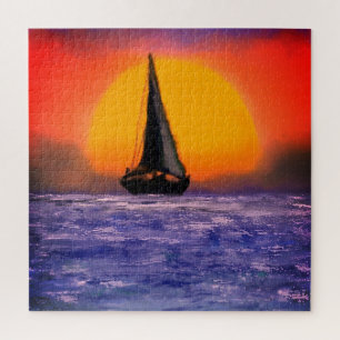 Sailboat Sunset Puzzle Wasserfarbe