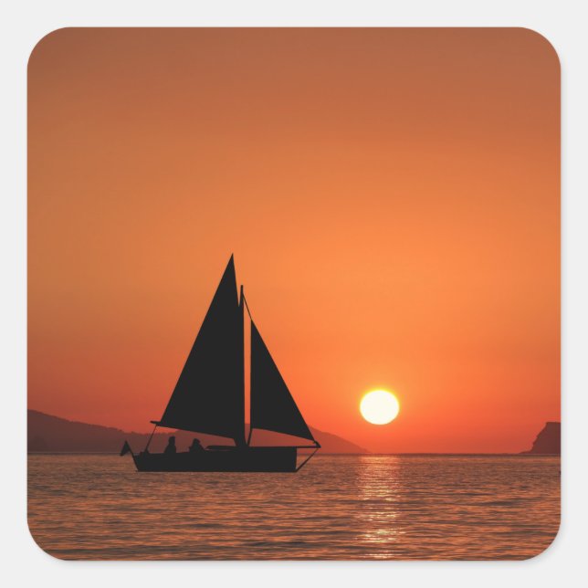 Sailboat Sunset Quadratischer Aufkleber (Vorderseite)