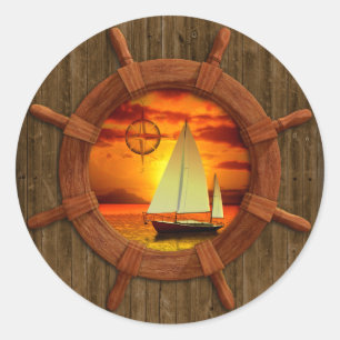 Sailboat Sunset Runder Aufkleber