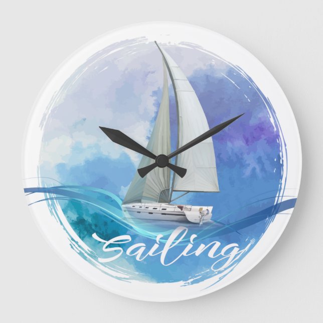 Sailboat-Text Segeltörn Acrylmauer Große Wanduhr (Vorderseite)