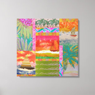 Sailboat Tropical Abstrakt Stretched Canvas Print Leinwanddruck