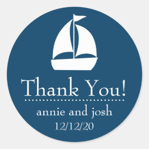 Sailboat Vielen Dank Labels (Dunkles Navy Blue) Runder Aufkleber