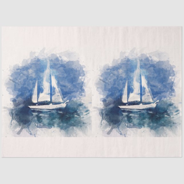 Sailboat Wasserfarbe 20x30 Decoupage Seidenpapier (Vorderseite)