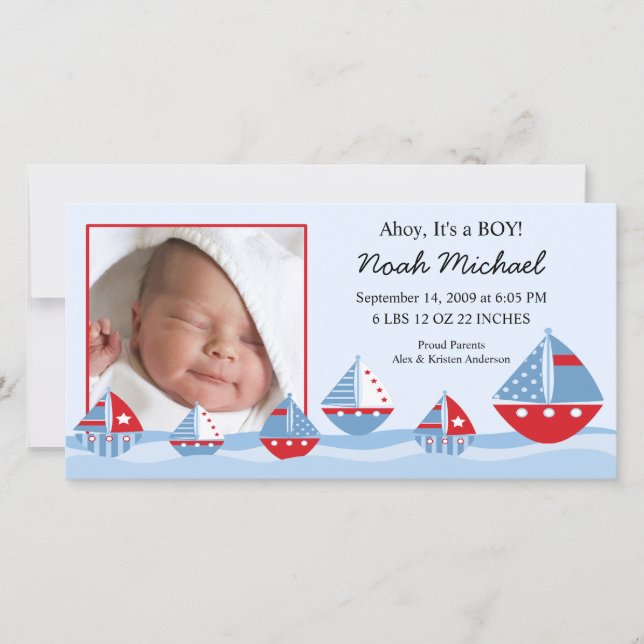 Sailboats Baby Boy Birth Annoucement Ankündigung (Vorderseite)
