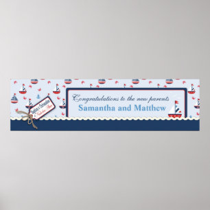 Sailboats Nautical Baptism Banner auf Bestellung Poster