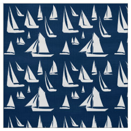Sailboats Navy Blue Nautic Stoff