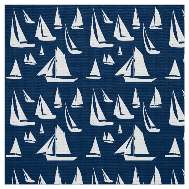Sailboats Navy Blue Nautic Stoff (Muster)