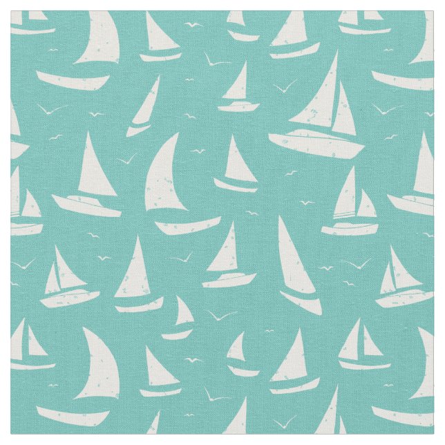 Sailboote Blaues weißes Wassermuster Stoff (Nahaufnahme)