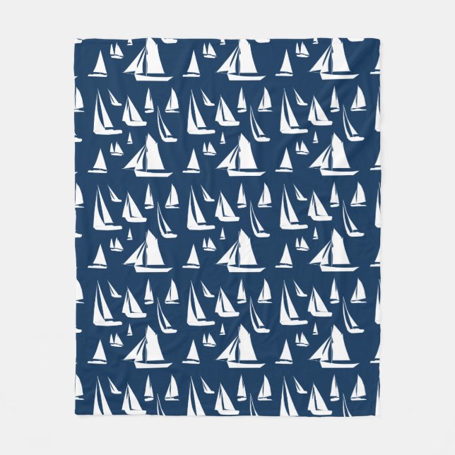 Sailboote Nautical Navy Blue Fleecedecke (Vorderseite)
