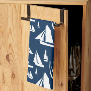 Sailboote Nautical Navy Blue Geschirrtuch