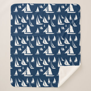 Sailboote Nautical Navy Blue Sherpadecke