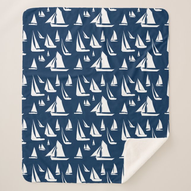 Sailboote Nautical Navy Blue Sherpadecke (Vorderseite)