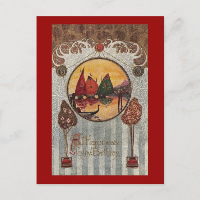 Sailboote Vignette Vintag Geburtstag Postkarte (Vorderseite)