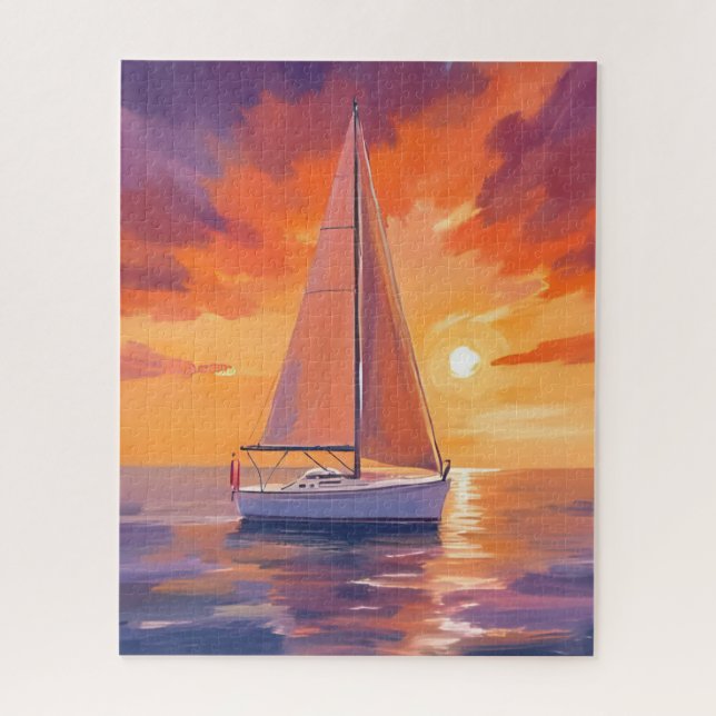 Sailing at Sunset | Coastal Ocean Painting Puzzle (Vertikal)
