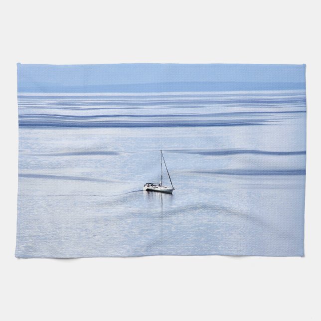 Sailing boat on sea, Nautical, blue water sky Geschirrtuch (Horizontal)