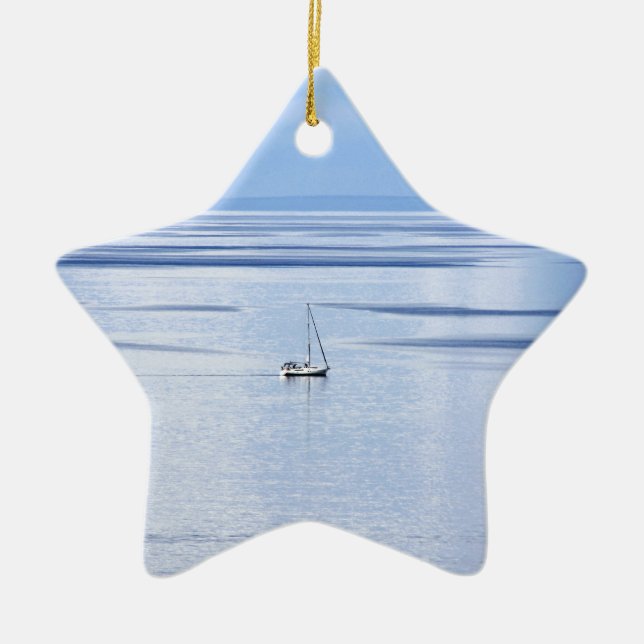 Sailing boat on sea, Nautical, blue water sky Keramikornament (Vorne)