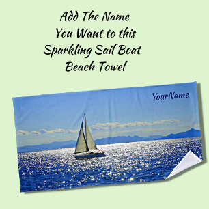 Sailing Boat on Sparkling Water - Add Your Name - Strandtuch