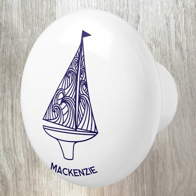 Sailing Boat Personalized Name Keramikknauf (Personalized sailing boat yacht boat or name ceramic door pull or knob for boat, beach or lake house)