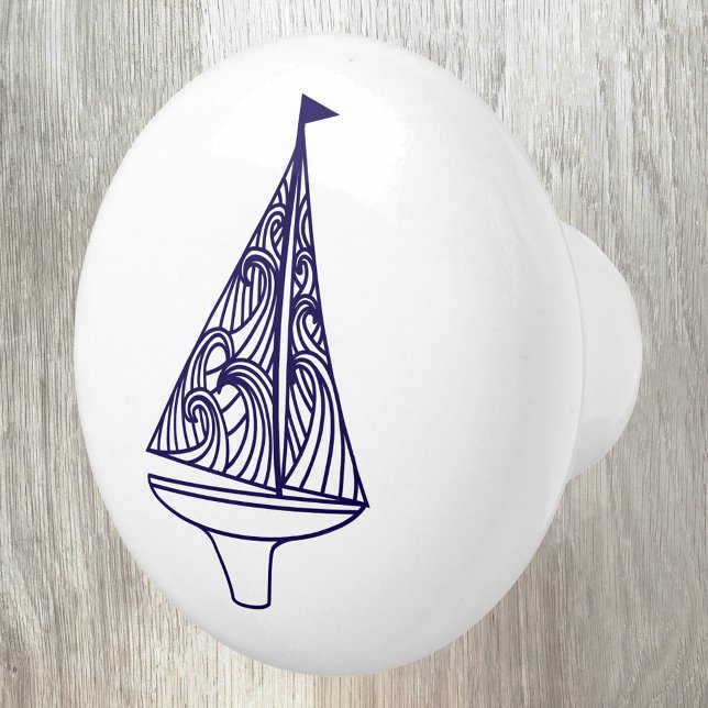 Sailing Boat Yacht Nautical Keramikknauf (Sailing boat yacht navy ble and white ceramic door pull or knob for boat, beach or lake house)