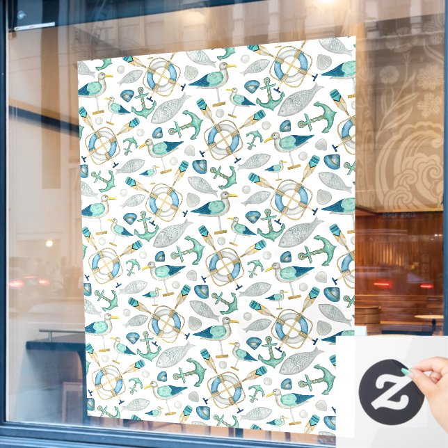 Sailing Boating Marine Shop Ocean Pattern Large Fensteraufkleber (Café-Fenster)