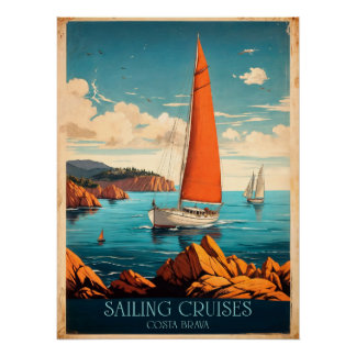Sailing Cruises Costa Brava Orange Sail Poster
