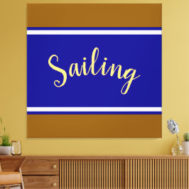 SAILING Fun Navy Blue White Brown Racing Streifen Leinwanddruck