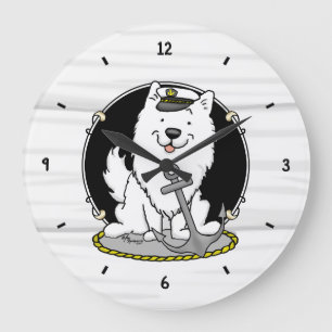 Sailing Nautical American Eskimo Dog Cute Eskie Große Wanduhr