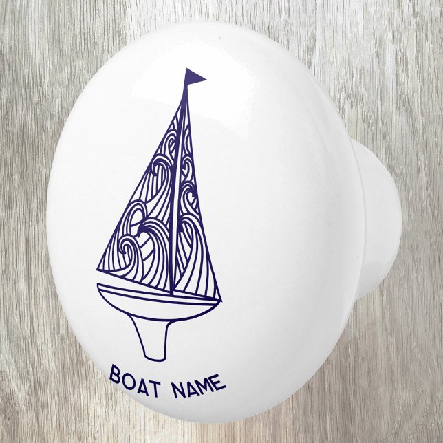 Sailing Personalized Boat Name Keramikknauf (Personalized sailing boat yacht boat name ceramic door pull or knob for boat, beach or lake house)