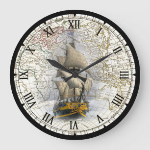 Sailing Ship  ~ 1789 Eastern Hemisphere Map ~   Große Wanduhr