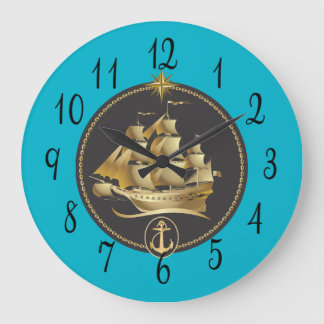 Sailing Ship in Gold and Black Große Wanduhr