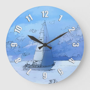 Sailing the Calm Blue Waters - Sailboating Große Wanduhr