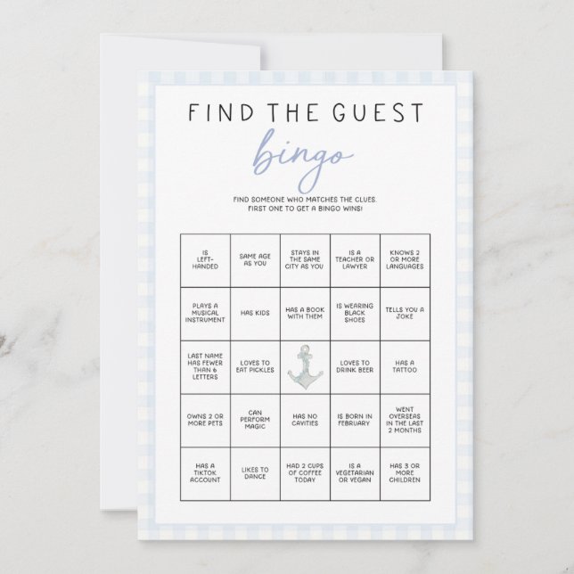 Sailing Themed Baby Shower Game - Guest Bingo (Vorderseite)