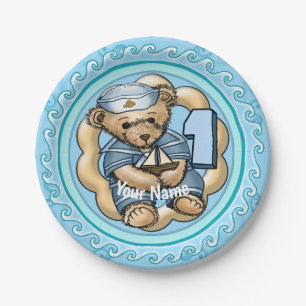 Sailor Bear 1 Jahr alt Geburtstagspapier Teller
