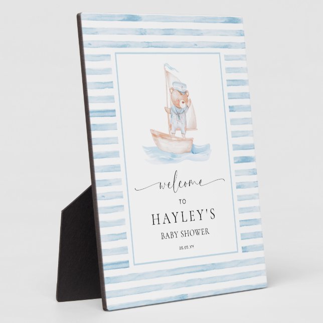 Sailor Bear Blue Strip Willkommen Fotoplatte (Seite)