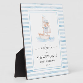 Sailor Bear Blue Strip Willkommen Fotoplatte