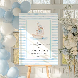 Sailor Bear Blue Strip Willkommen Poster