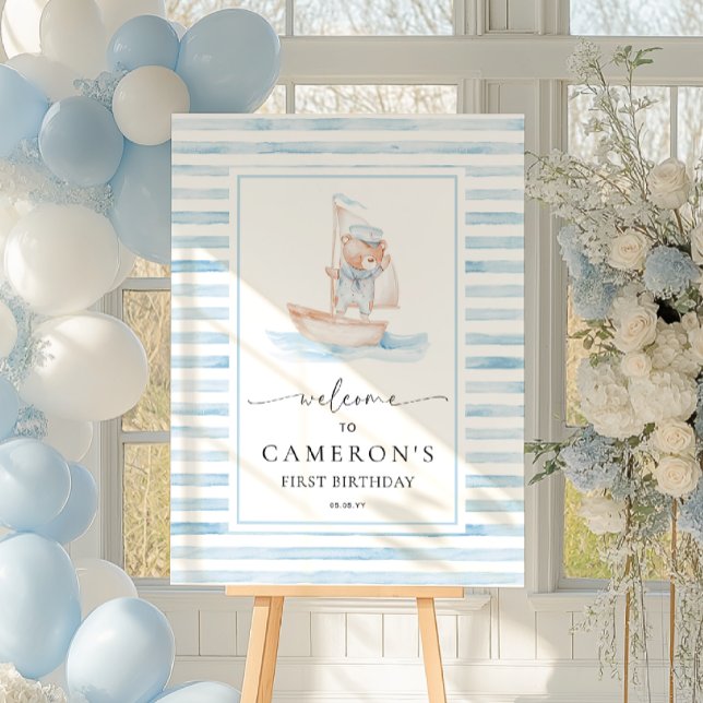 Sailor Bear Blue Strip Willkommen Poster (Von Creator hochgeladen)