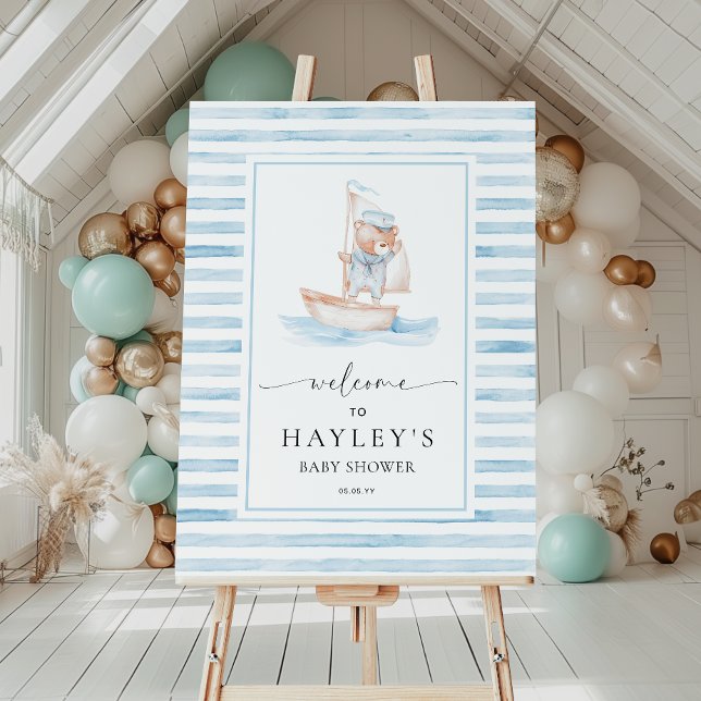 Sailor Bear Blue Strip Willkommen Poster (Von Creator hochgeladen)