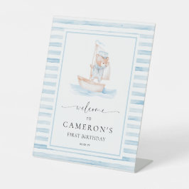 Sailor Bear Blue Strip Willkommen Sockelschild